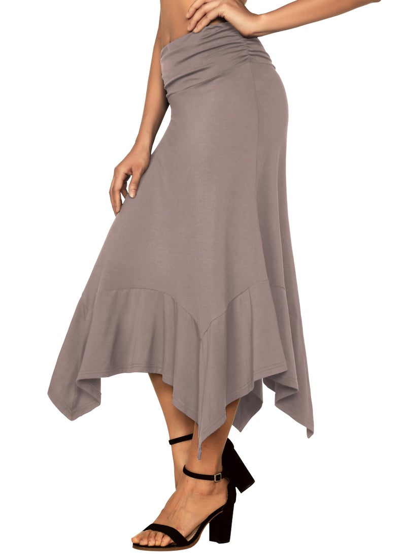 DJT Women's Flowy Handkerchief Hemline Midi Skirt Large Coffee - Image 3